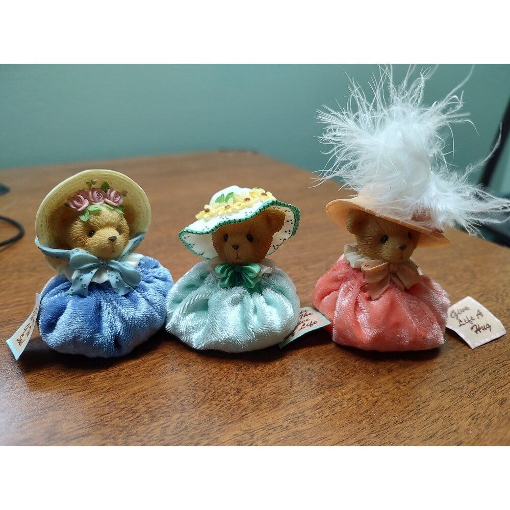 3 Cherished Teddies Miniature bean Bag Bears Pink Blue 2-1/2" Tall